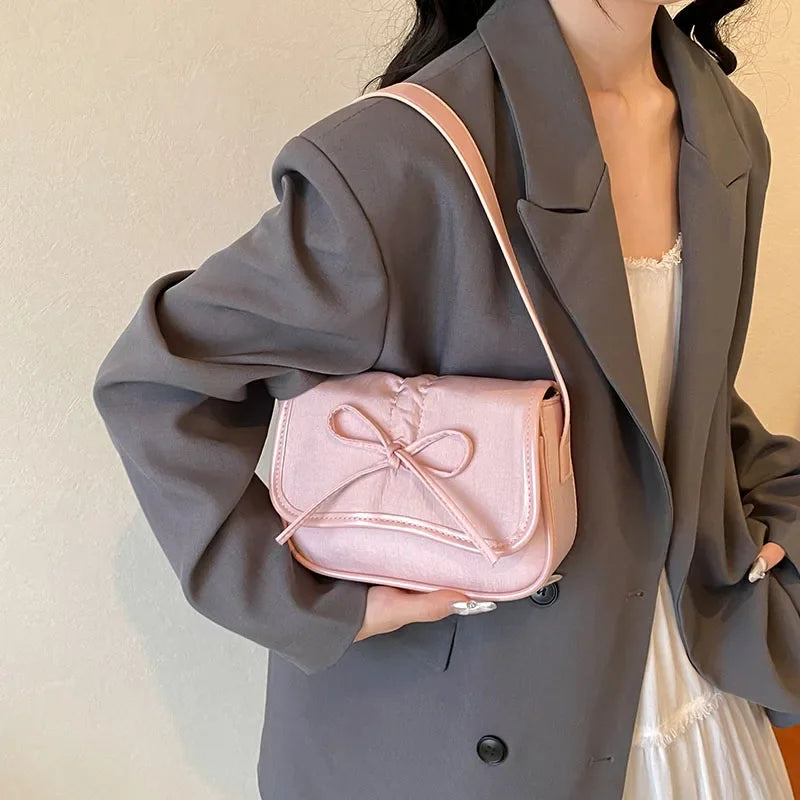 Ddbos Bow Tie Design Underarm Bags for Women 2024 Y2K Korean Fashion Handbags Crossbody Bag Pu Leather Silver Shoulder Bag