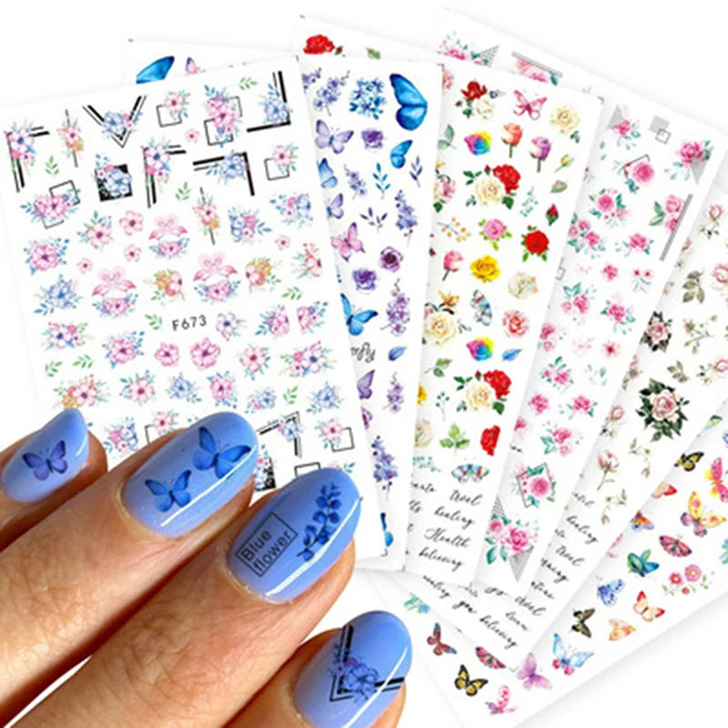 Luxury Nail Design Colorful Butterfly Nail Sticker 3D Fruit Floral Nail Art Slider Geometric Nail Art Accessories Sticker