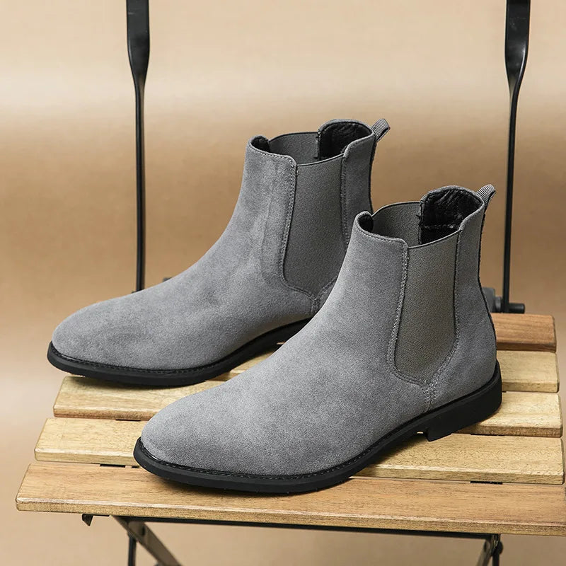 Plus Size 48 Classic Gray Men Chelsea Boots Comfort Suede Leather Shoes Men Dress Shoes Pointed Slip-on Men Black Ankle Boots