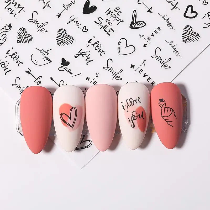 Ddbos 3D Nail Stickers Heart Love Geometry  for Nails Gold Letter stickers Face Gradient Adhesive Sticker Nail Design Art Decorations