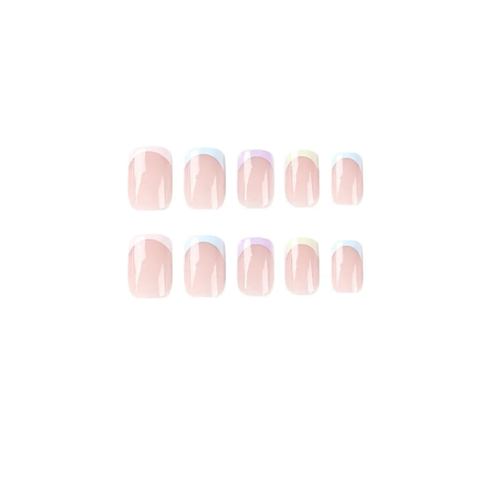 24Pcs Rainbow Five Color French Fresh Press on Nail Tips Wearable False Nails Art Premium Faux Acrylic Full Coverage Fake Nails