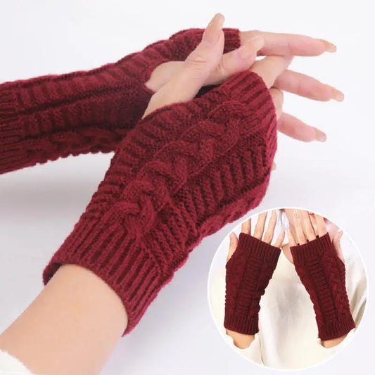 Ddbos Women Stylish Hand Warmer Winter Gloves Arm Crochet Knitting Faux Wool Mitten Warm Fingerless Glove Twist Pattern Women Gloves