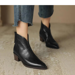 Ddbos New Autumn Genuine Leather Ankle Boots Pointed Toe Women Boots Retro Short Boots Women Shoes Winter Retro Chelsea Boots