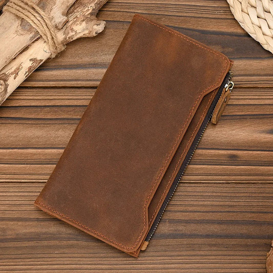 Men Women's Genuiner Leather Wallet Single Zipper Long Purse Slim Wallet Coins Card Cash Holder Male Clutch wallets