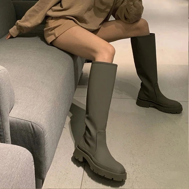 Women Long Boots Autumn Winter Knee High Boots Fashion Shoes Female Footwear Thigh High Boots Leather Knee-High Motorcycle Boots