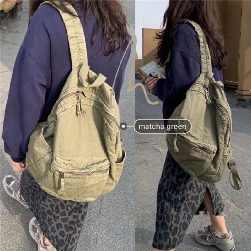 Ddbos Vintage Backpack for Women Canvas Women Rucksack Zipper Casual Medium-Capacity Preppy Style Female Bag