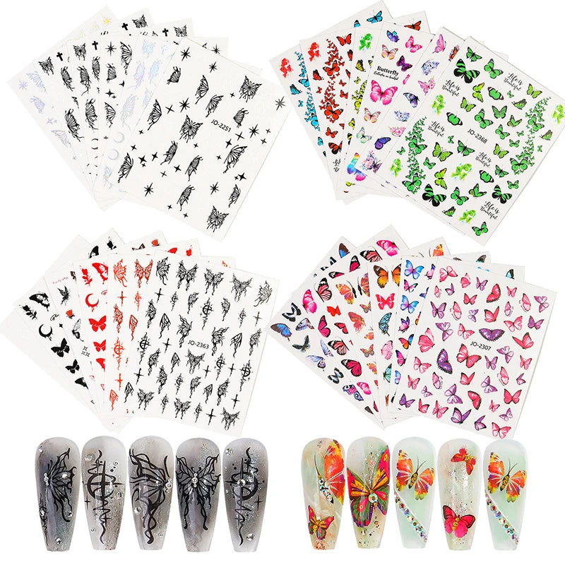 Ddbos 6sheet/set 3D Laser Butterfly Stickers For Nails DIY Gilding Slider Wraps Adheisve Nail Art Stickers Decals Manicure Charms