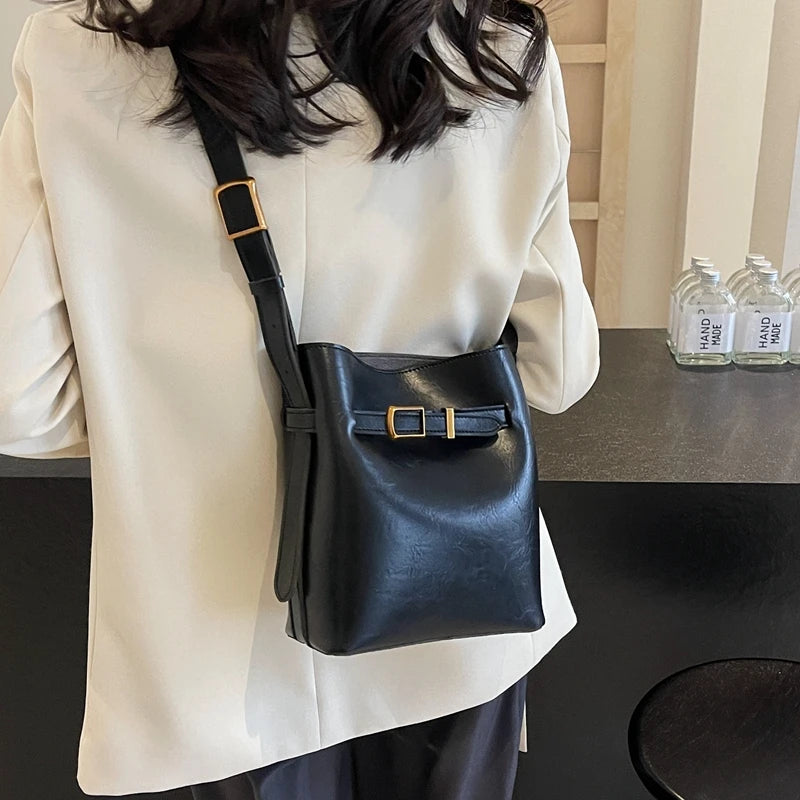 Ddbos Pu Leather Shoulder Bags for Women 2024 Simple Y2K Korean Fashion Handbags and Purses Small Bucket Crossbody Bag