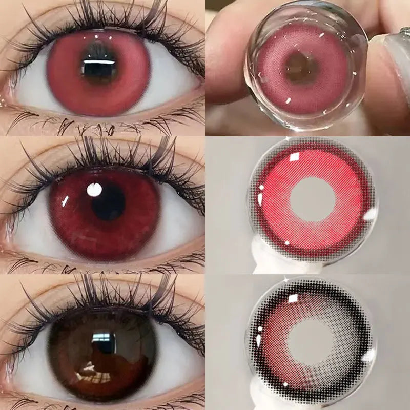 Ddbos 1Pair Red Colour Contacts Lenses Prescription Myopia Halloween Red Eye Lenses Beauty Pupil Makeup Lenses