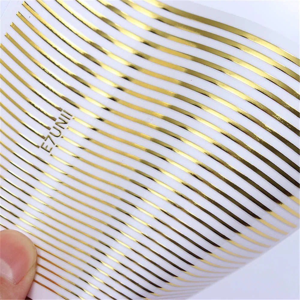 Ddbos 2PCS Gold Silver Lines Stripe DIY Nail Sticker Geometric Waved Self Adhesive Slider Papers Nail Art Transfer Stickers