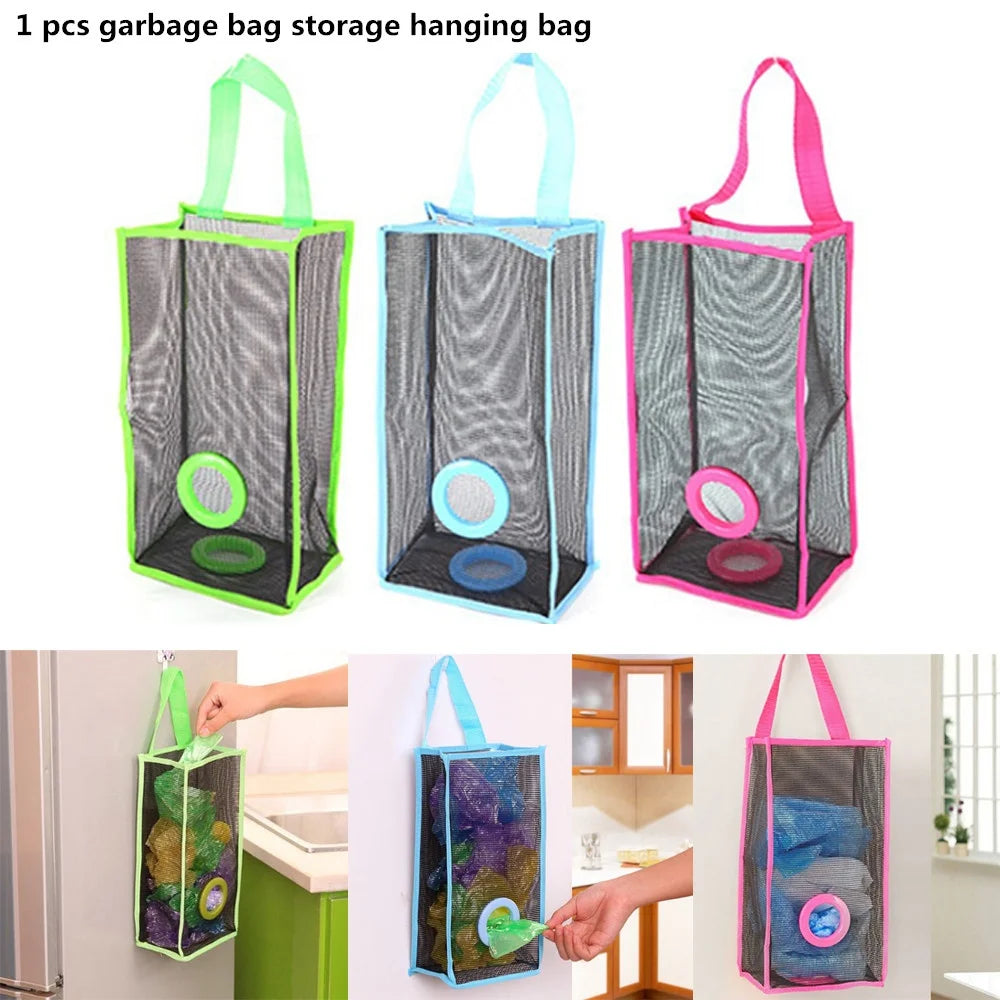 Ddbos 1 Pcs Reusable grocery bag holder, kitchen hanging net, Bin bag storage organizer