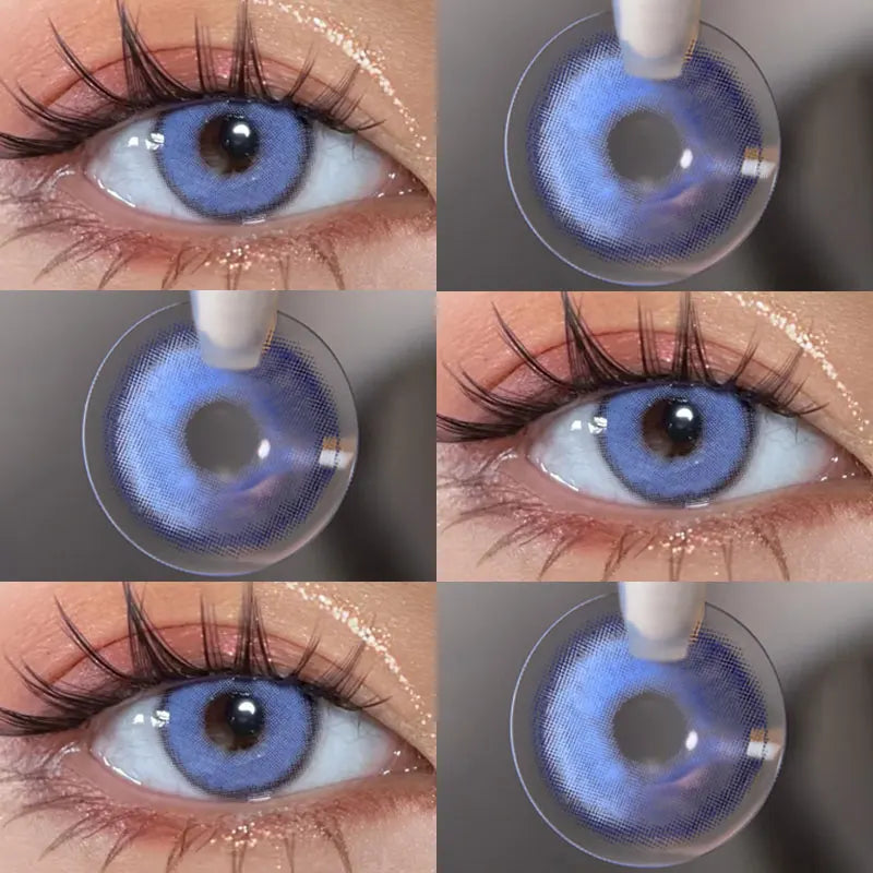 Ddbos 2PCS Colored Contact Lenses Prescription Myopia Degree -0.00 to -8.00 Green Lens Blue Beauty Pupil Makeup