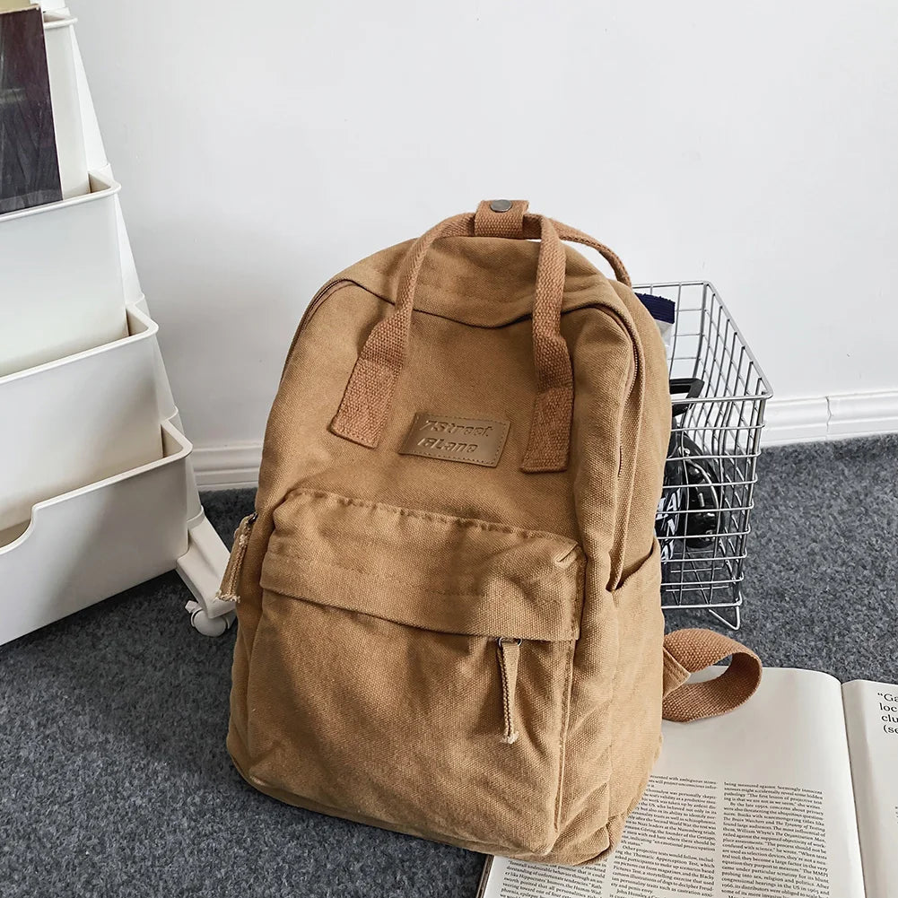 Ddbos Vintage Men Women Backpack Cotton Canvas Casual Traveling Commuting Backpacks Large Capacity Solid Color Leisure Handbag