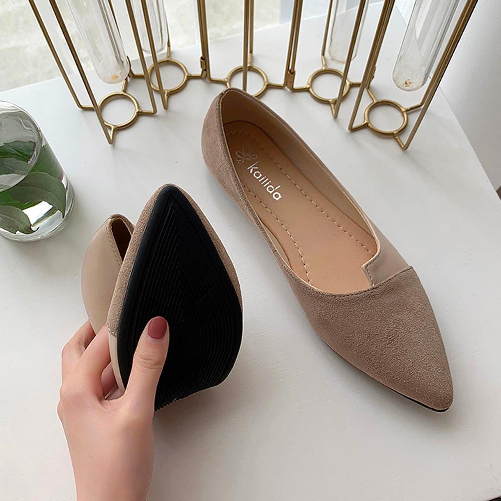 Ddbos 35-40 Leather Shoes Splice Color Shoe Ballerina Slip on Shoes Women Flats Fashion Pointed Toe Ballet Footwear Buty Damskie