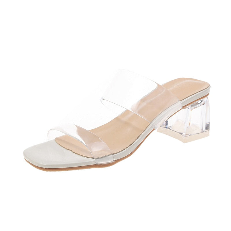 Ddbos New Design Women Clear Sandals Crystal High Heel Buckle Strap Women Party Shoes  Transparent Women Wedding Sandals