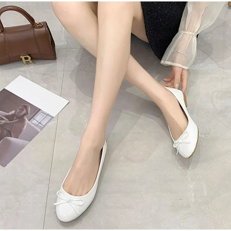 Ddbos Women's Casual Patent Leather Korean Shoes Ladies Bowknot Shallow Elegant Female Moccasins Summer Autumn Flats Shoe