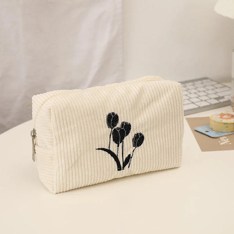 Ddbos BACK TO SCHOOL Flowers Pencil Case School Supplies Large Capacity Pencilcase Estuches Corduroy Trousse Scolaire Piornik Stationery Pencil Pouch