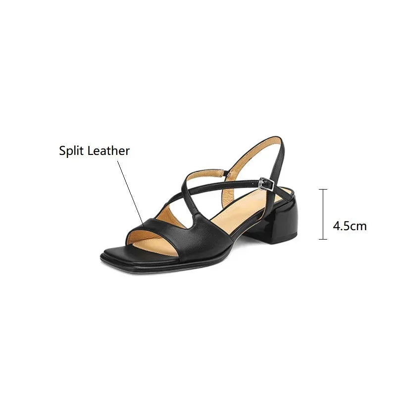 Ddbos New Summer Sandals Fashion Versatile Light Luxury Sandals Square Toe Chunky Heels Sandals for Women Handmade Women Sandals