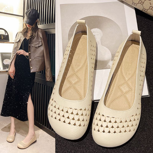 Retro Ethnic Soft-soled Women's Shoes Comfortable Joker Hollow Ladies Sandals Plus Size Casual Shoes In Spring and Summer