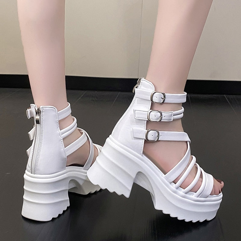 Ddbos Women's Fashion Ankle Strap Wedges Sandals Platform Chunky Heel Sandals for Women Summer Thick Bottom Gladiator Shoes Woman