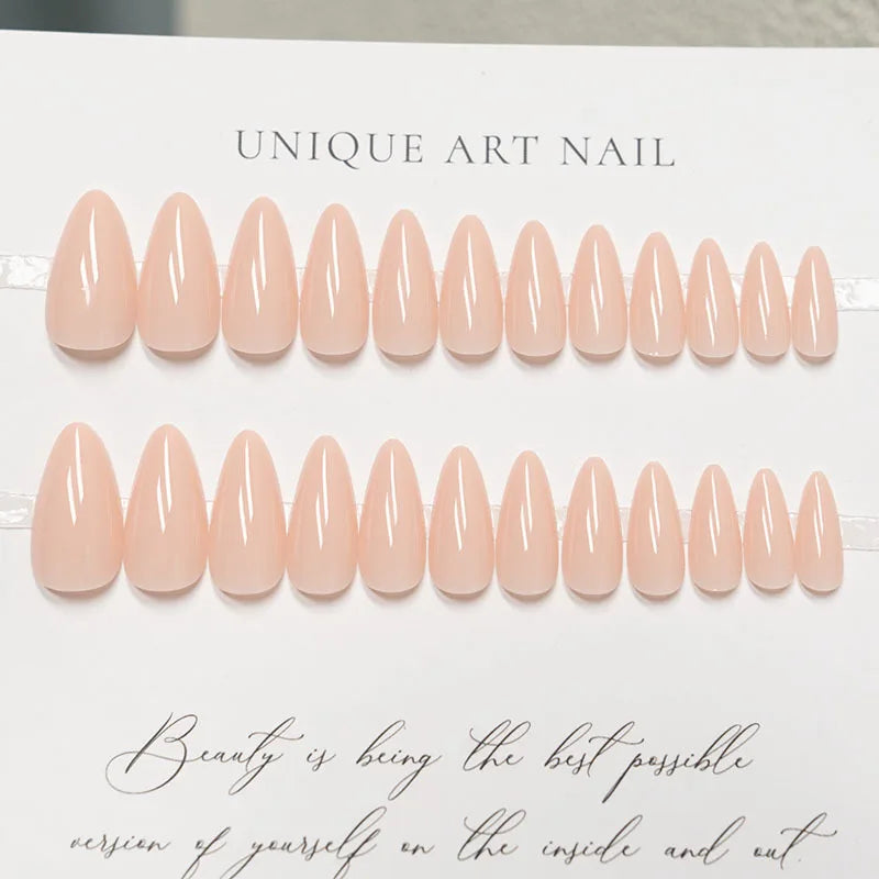 Ddbos Sweet Pink Fake Nails Almond Nude Color False Nail Patch Korean Style Artificiall Nails Patch Wearable Full Cover