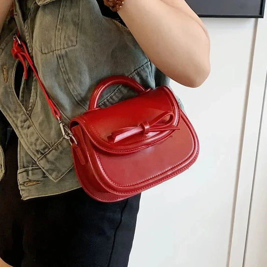 Small PU Leather Crossbody Bags for Women 2024 Y2k Korean Fashion Shoulder Bag Bow Design Handbags with Short Handle