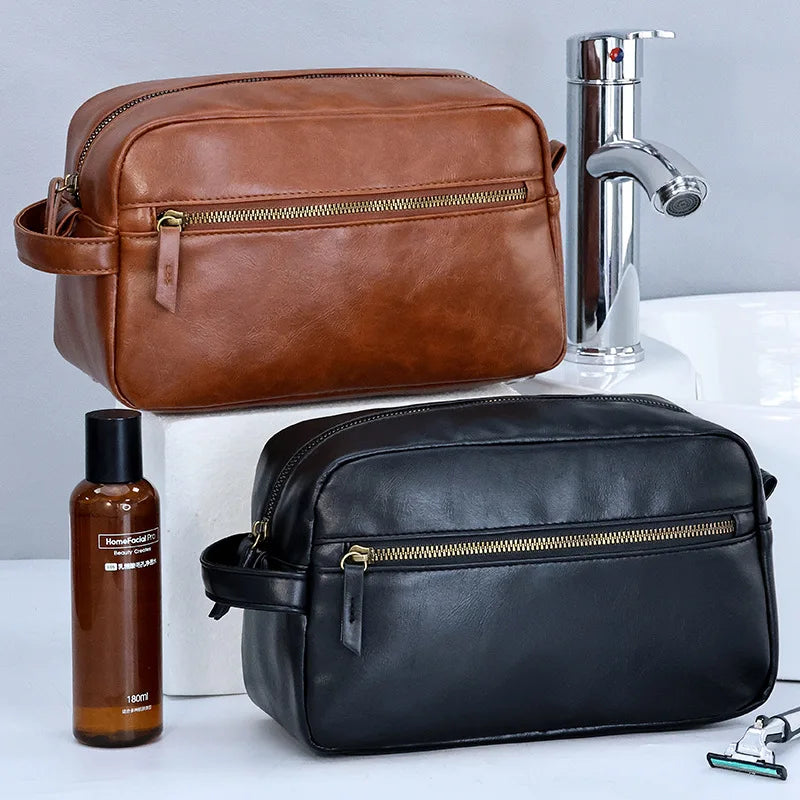 Ddbos Men Business Travel Wash Toiletry Bag Waterproof PU Leather Bathroom Shaving Tools Organizer Bag Makeup Pouch Women Cosmetic Bag