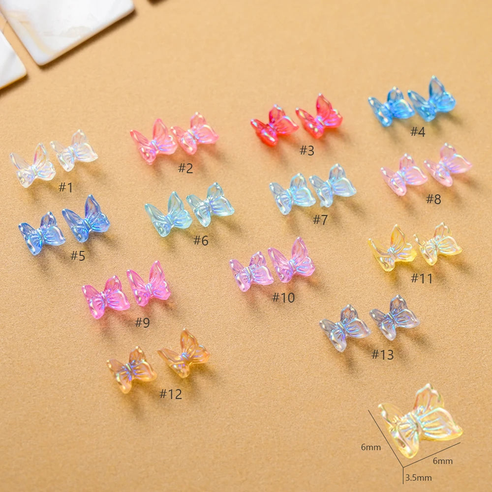 100Pcs 6mm Aurora Butterfly Nail Charms Multi-Colors 3D Butterfly Nail Art Decals Rhinestones For Manicure Nail Art Accessories