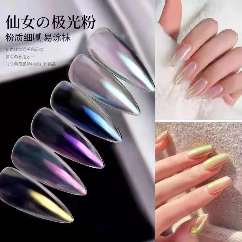 6pcs/Set Jelly Neon Rainbow Holographic Chameleon Powder Aurora Effect Iridescent Pigment Glitter Fine Nail Art Glitter Dust