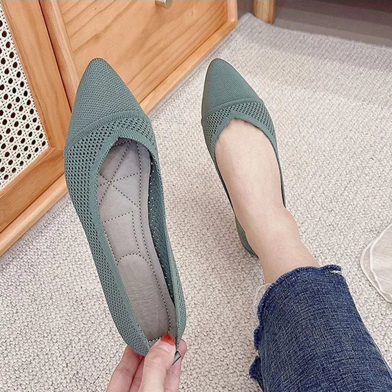 Ddbos Stretch Knit Ballet Flats Women Loafers Spring Breathable Mesh Flat Shoes Ballerina Moccasins Casual Pointed Toe Boat Shoes