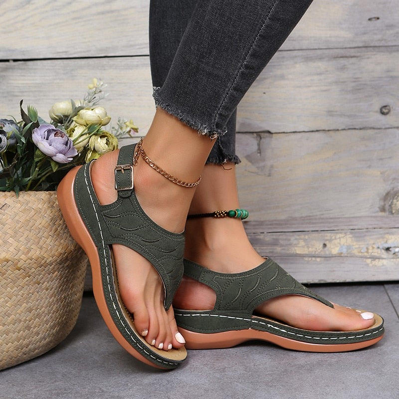 Ddbos Summer Women Strap Sandals Women's Flats Open Toe Solid Casual Shoes Rome Wedges Thong Sandals Sexy Ladies Shoes