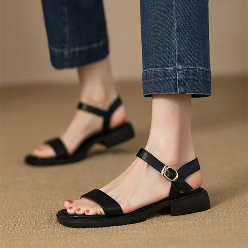 Ddbos Summer Fashion Sandals Women Low Heels Elegant Open Toe Slingback Shoes for Women Non-slip Soft Sole Sandalias De Mujer