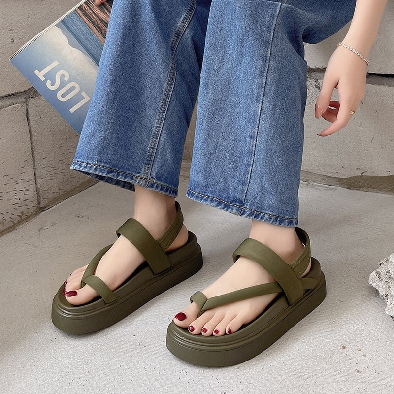 Ddbos New Casual Open-toe Women Sandals Non-slip Black Hook Loop Platform Sandals Shoe Female Summer Beach Shoes