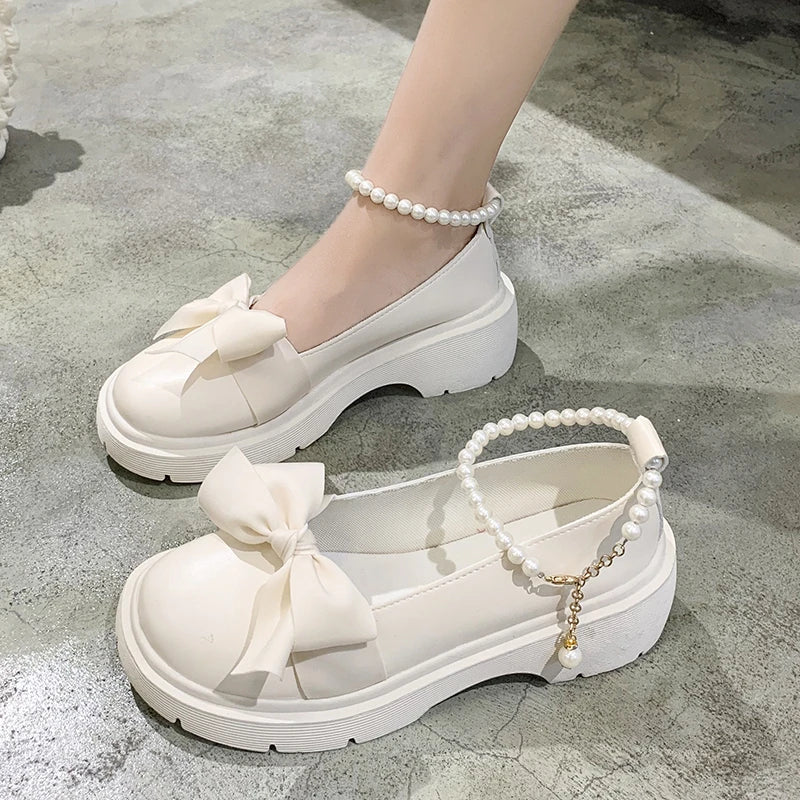 Ddbos Women Thick Platform Mary Janes Lolita Shoes Party Pumps Summer New Sandals Bow Chain Mujer Shoes Fashion Oxford Zapatos