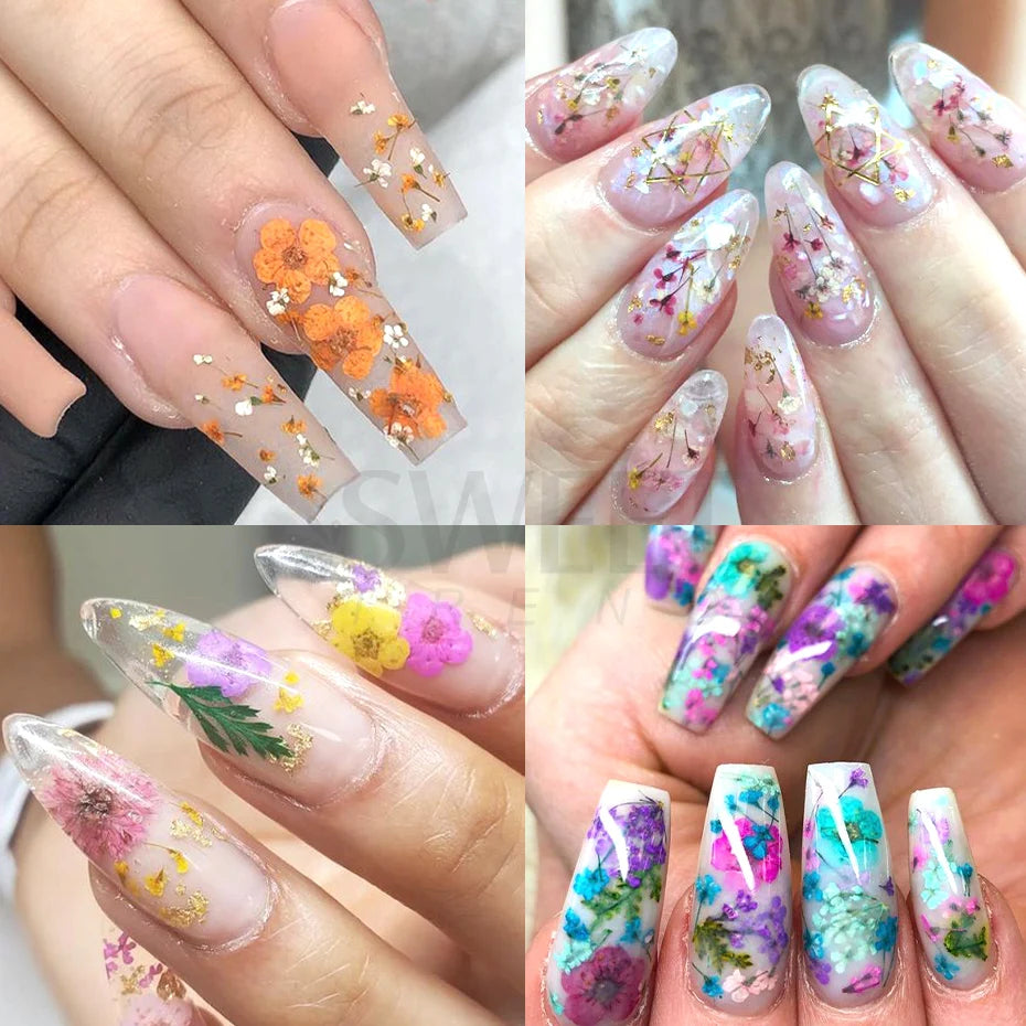 3D Charm Dried Flower Nail Orament Colorful Natural Lace Flowers Autumn Winter Decoration Tips Design DIY Manicure Art Accessory