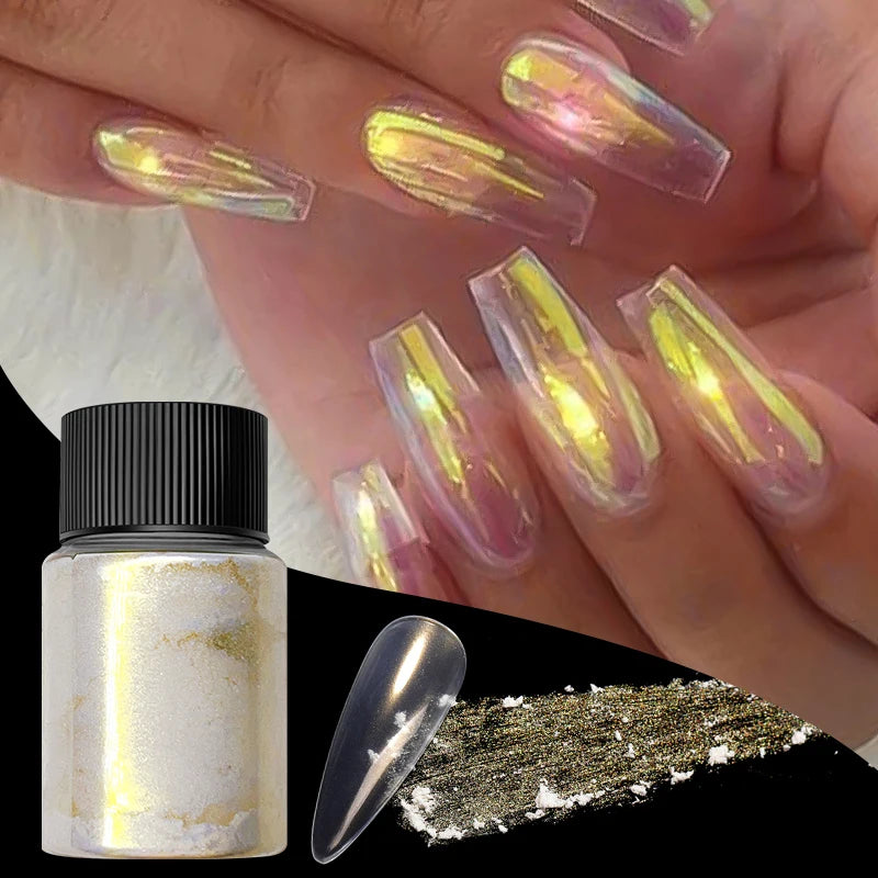 Ddbos 10g Box Aurora Nail Powder Pearl Glitter Pigment Dust Effect UV Gel Polish Chrome Nail Art AB Color Dipping Powder Decoration