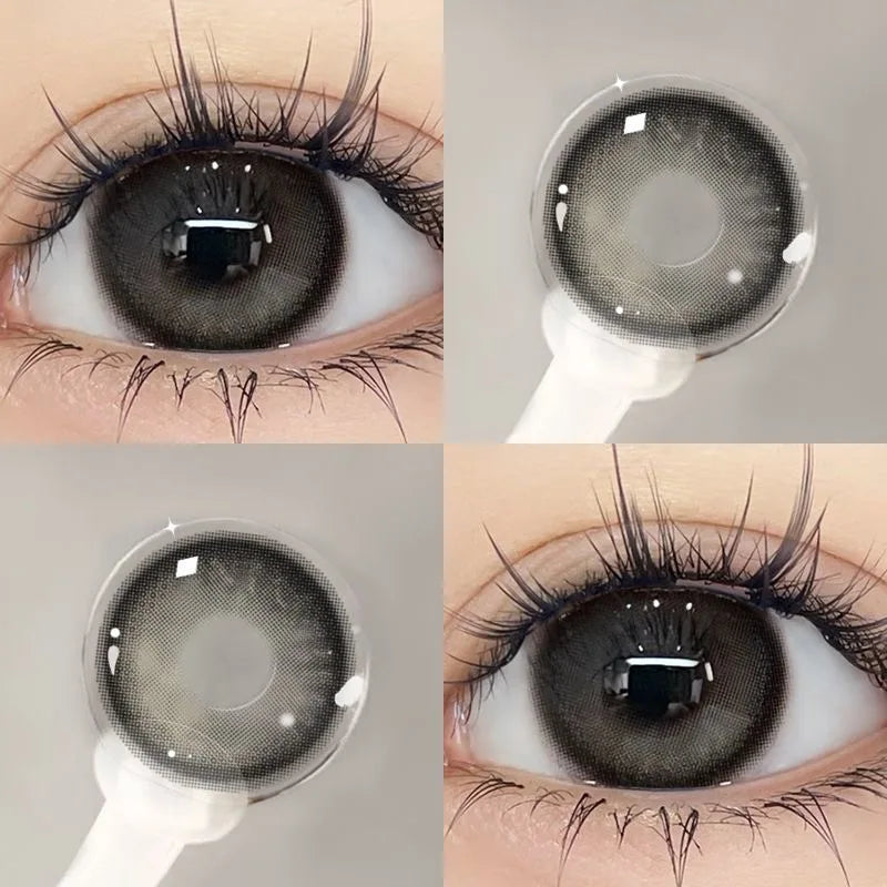 Ddbos 2PCS Korea Colored Contact Lenses Myopia Degree -0.00 to -8.00 Gray Eyes Beauty Pupil Brown Makeup Lens