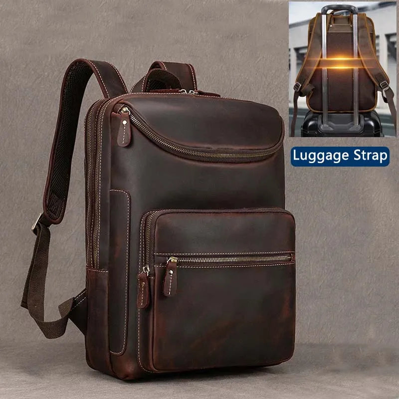 Men's Backpack Genuine Leather 15 Inch Business Laptop Daypack Cowhide Male Big Travel Rucksack Outdoor Daily School Bag