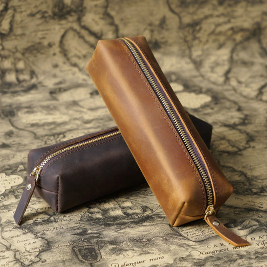 BACK TO SCHOOL Genuine Leather Cosmetic Bag Men Women Makeup Portable Wash Shower Case Waterproof Clutch Travel Toiletry Groomsmen Gift