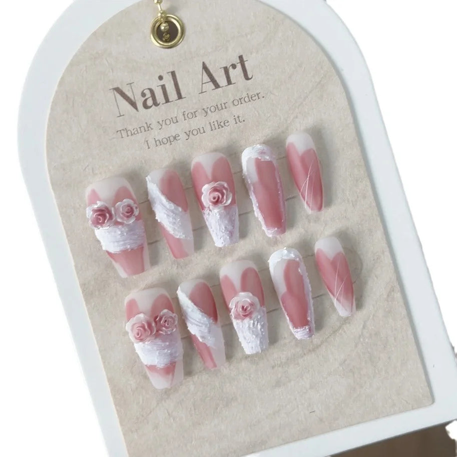 New Chinese Camellia Plaster Handmade Wear Nail Ancient Style 3D Gentle False Nails Sweet Pink Removable Nail Patches