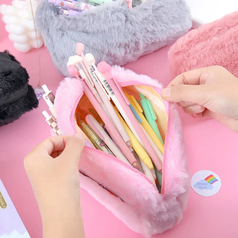 Ddbos BACK TO SCHOOL Large Capacity Pencil Case Kawaii Stationery Pen Case Estuches Escolares Plush Pencil Pouch School Supplies Trousse Pencilcase