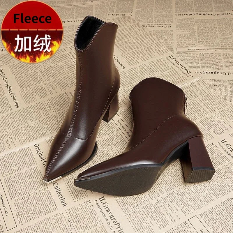 Ddbos Winter High Heels Sexy Women Luxury Shoes Chunky Ankle Chelsea Boots Fashion New Pointed Toe Zipper Goth Pumps Brand Shoes