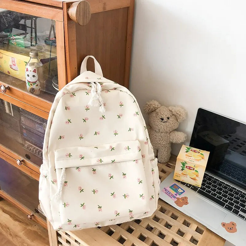 BACK TO SCHOOL Korean Version Nylon Floral Backpack School Flower Fashion Backpack Junior High School Backpack Travel Bag