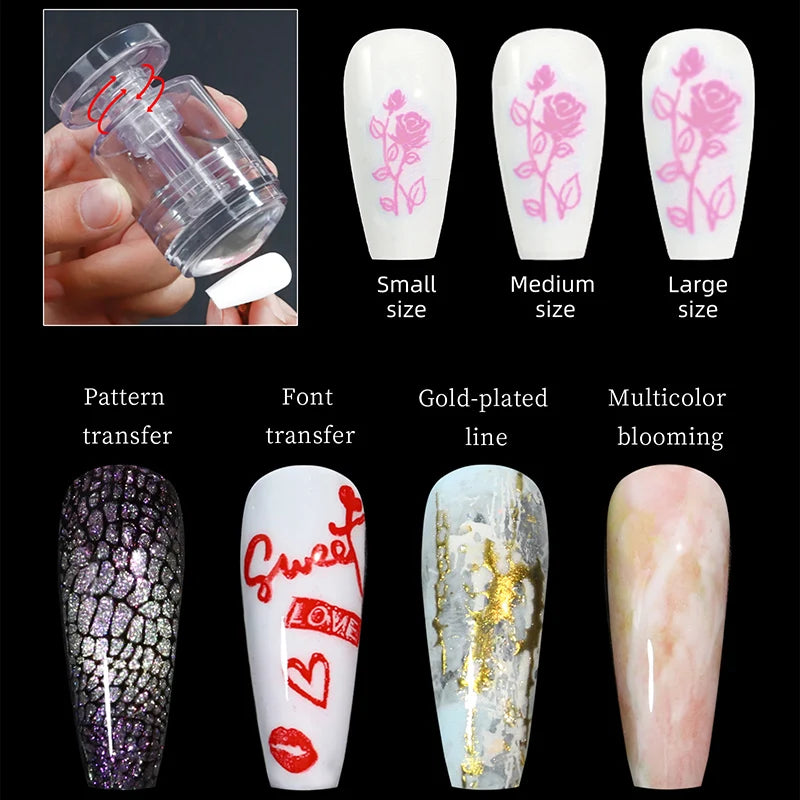 Ddbos New Rotatable Transparent Stamps Variable Pattern Size Silicone Fingertip Printing French Nail Seal Stamper Scraper Tool