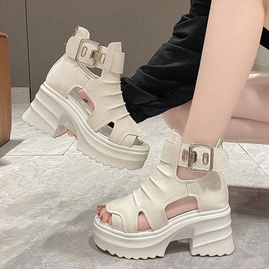 Gothic Chunky Platform Sandals Women Summer Wedges Peep Toe Gladiator Shoes Woman Thick Bottom High Heels Sandalias Mujer