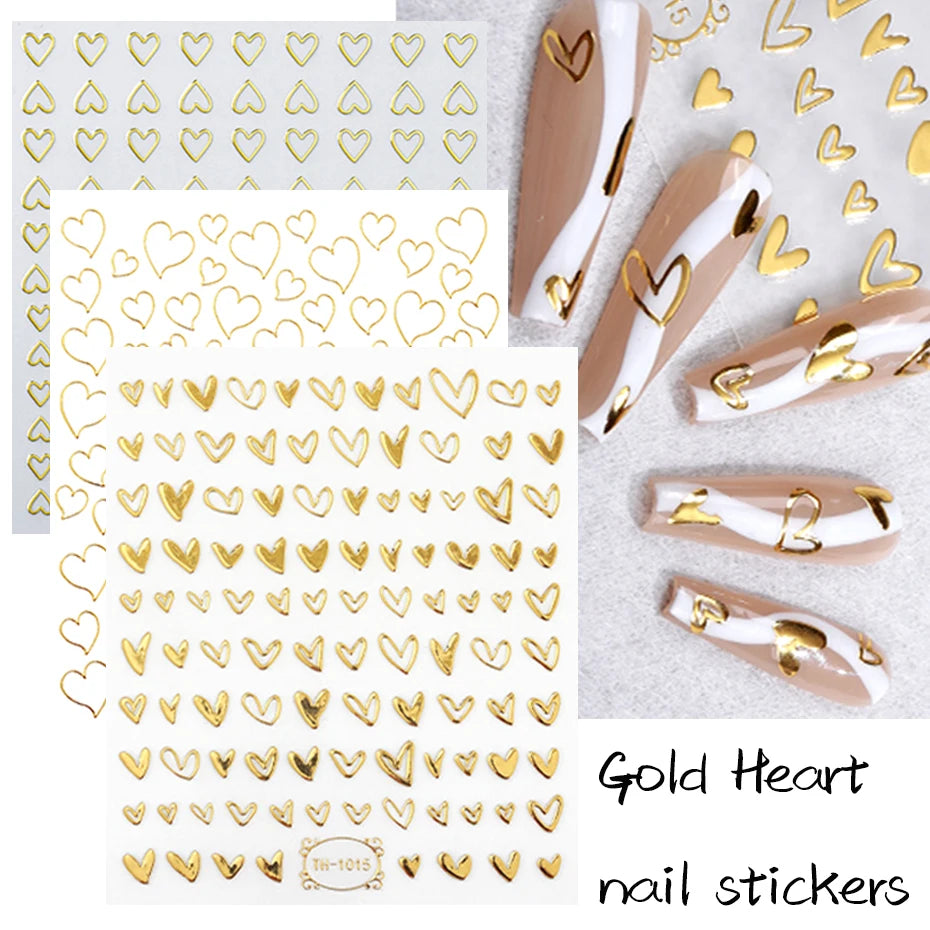 Ddbos Love Heart Nail Stickers Simple Heart Design Self-Adhesive Slider Letters Nail Art Decorations Stars Decals Manicure Accessories