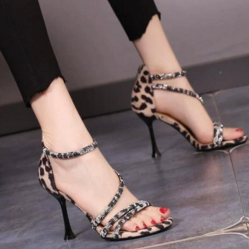 Ddbos Fashion Rhinestone Sandals For Women New Summer Fairy Thin Heels Ladies Square Open Toed Pumps Roman High Heels Party Shoes 8cm