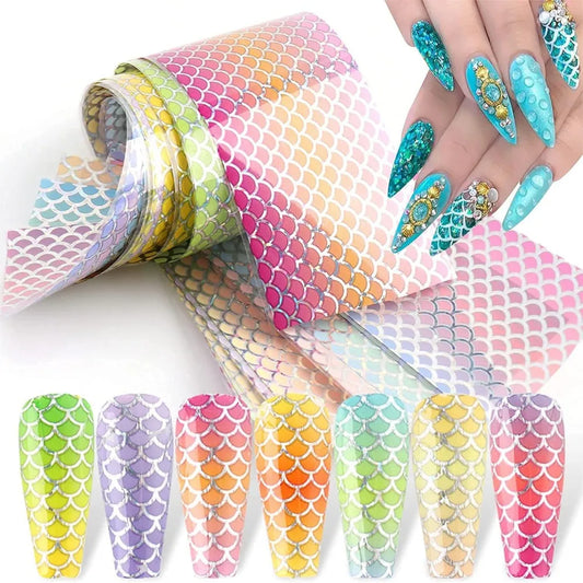 Ddbos 10 Sheets Mermaid Scale Nail Stickers,Mermaid Nail Art Stickers For Women, Colorful Laser Heat Transfer Nail Stickers