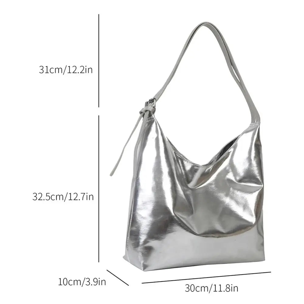 Ddbos PU Top-Handle Handbag Luxury Designer Bag for Women Fashion Shopping Bag High Capacity Silver Gold Casual Leather Tote Bag