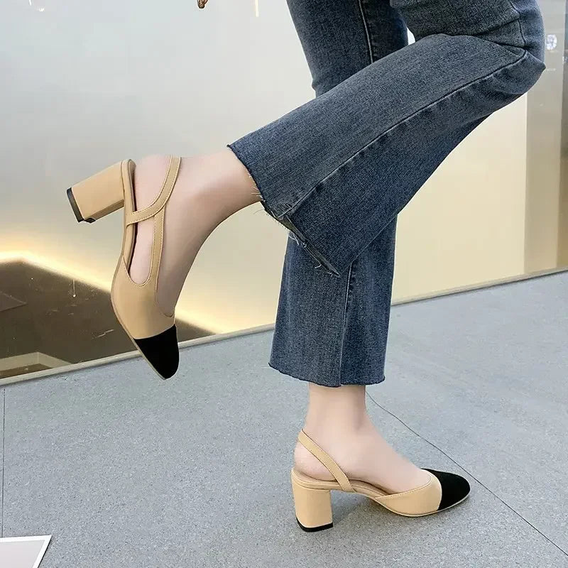 Ddbos Fashion Women Shoes Woman Dress Shoes Mid Heel Square Head Wedding Party Sandals Casual Shoes